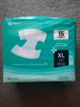 Sunkiss 971155842415 Adult Diapers Briefs Odor Control Anti-leak Xl Waist 45-64 Inch Unisex 15 Ct