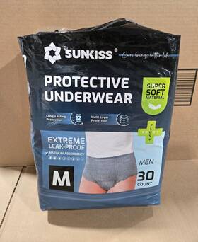 Sunkiss 971155846017 28 Ct Medium Incontinence Underwear For Men Daytime Disposable Adult