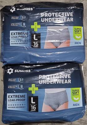 Sunkiss 971155846031 32 Count Incontinence Underwear For Men Large Daytime Disposable Adult