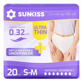 Sunkiss 971155846727 Ultra Thin Incontinence Underwear For Women High Absorbency S/m 20 Ct