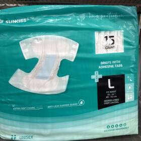 Sk1101663 Sunkiss Unisex Adult Diapers 15 Count Max Absorbency Size Large