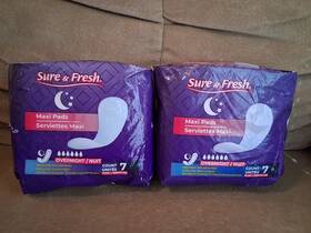 Sure & Fresh 850022917455 Lot Of 2 And Maxi Pads Overnight 7 Count Each Unscented