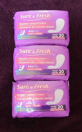 Sure & Fresh 850022917493 Set Of 3 And Bladder Control Liners Light Unscented 20 Ct Free Shipping