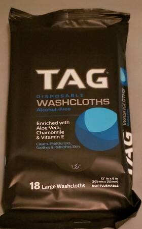 Tag T254630 Disposable Alcohol-free Wash Cloths 18 Wipes Large 12 In X 8