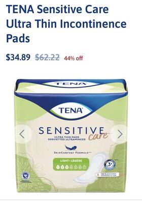 054358 Tena Sensitive Care Ultra Thin Incontinence Pads Light Absorbency 180 Count