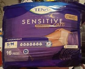 37944-10 Tena Sensitive Care Overnight Underwear S/m 16ct 100% Breathable Disposable Whi
