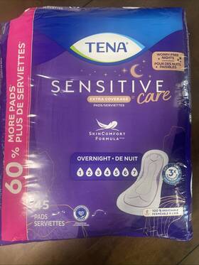 38409-07 Tena Sensitive Care Extra Coverage Overnight Pads 45 Count Skin Comfort Formula