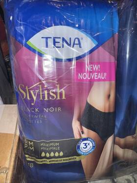 Tena 768702544443 Stylish Black Underwear For Women Maximum S/m 18 Ct