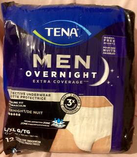 Tena 768702557344 Incontinent Underwear Mens Overnight Size L/xl G/tg Damaged Pkg 12pkg