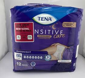 Tena 768702557610 Sensitive Care Overnight Incontinence Underwear Xxl Size 12 Count