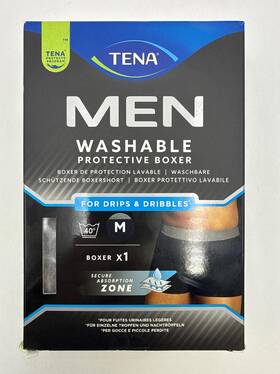 84932 Tena Mens Washable Protective Boxers Light Absorbency Medium Black 1 Count