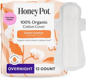 Hny-00878 The Honey Pot Company Sanitary Pads Overnight With Wings Organic Cotton Cover Ultra Absorbent 12ct