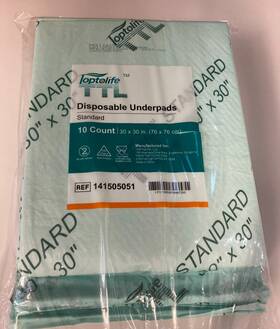 141505051 Toptolife New Brand Disposable Underpads Standard 30x30in 10 Count -