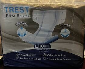 Trest 860004747536 Elite Briefs Adult Diaper Nappy 1 Bag Of 10 Size Large Black