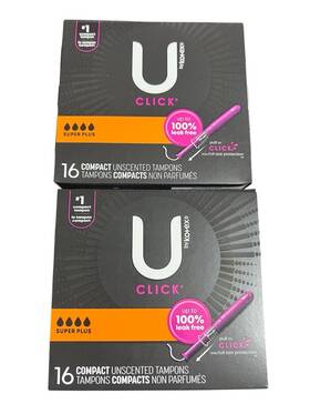 U By Kotex 036000515824 2x Click Super Plus Absorbency Compact Unscented Tampons 16 Ct Each