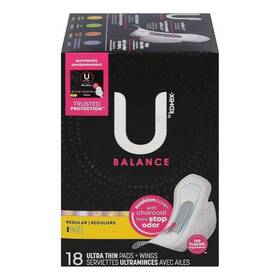 U By Kotex 036000548983 Balance Pads Ultra Thin With Wings Regular 18 Count