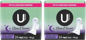 10036000517559 U By Kotex Clean And Secure Overnight Maxi Pads With Wings Extra Pack Of 2