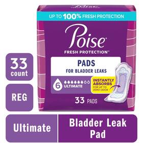 Un Brand 445027998948 Poise Incontinence Pads For Women 6 Drop Ultimate Absorbency 33 Count Regular