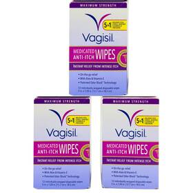 Vagisil 011509060020 Medicated Anti-itch Wipes 12ct 3 Pack New Exp 02/2026