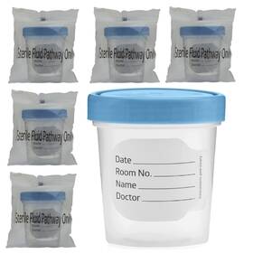 Vakly 653078997583 Sterile Specimen Cups 5 Count 4oz Clear Leak Proof Caps For Testing