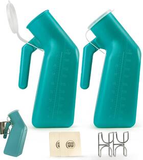 Varlty 705353949173 Urinals For Men Two 1000ml Urine Bottle Green With 2 Hooks Suitable Night
