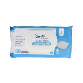 Veeda 810462023185 Natural Flushable Wipes For Adults - 50 Count Hypoallergenic And Ph Balanced W