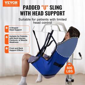 Vevor 197988576082 Patient Lift Sling With Head Support Small-size U Shape Divided Leg