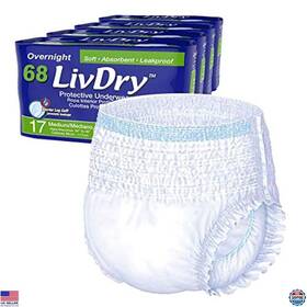 B073zmmj8p Visit The Livdry Store Overnight Adult Diapers For Women And Men Incontinence Underwear Medium 68-pack