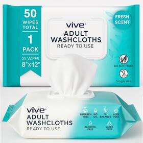 Vive Health 810178881260 Disposable Washcloths For Adults And Elderly 1 Pack - 50 Count 8 Inch X12