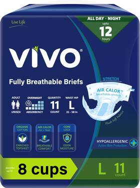 Vivo 863571000417 22 Count Organic Cotton Overnight Sensitive Skin Adult Incontinence Diaper
