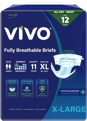 Vivo 863571000424 Organic Cotton Overnight Sensitive Skin Adult Incontinence Diaper Briefs