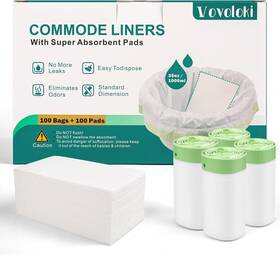 Vovoloki 445056190184 Bedside Commode Liners 100 And Super Absorbent Pads Portable