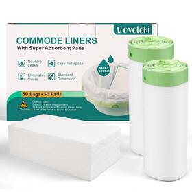Vovoloki 727829193644 Bedside Commode Liners 50 And Super Absorbent Pads Portab