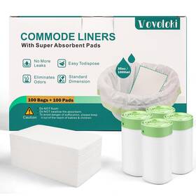 Vovoloki 727829193651 Bedside Commode Liners 100 And Super Absorbent Pads Portab