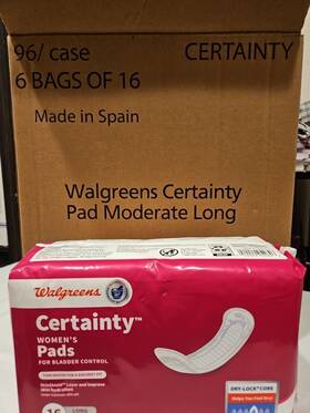 Walgreens 049022054646 6- Womens Bladder Control Pads Moderate Absorbency Long 16