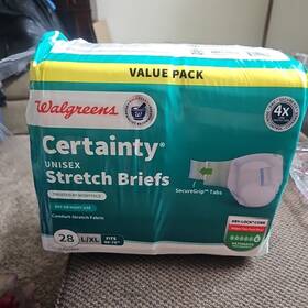 Walgreens 311917012186 Certainty Unisex Stretch Briefs 28count L/xl Fits 40-70 Inch