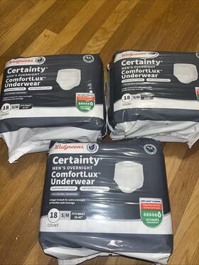 Walgreens 311917044385 Certainty Mens Overnight Underwear Size S/m 18 Ct Lot Of 3