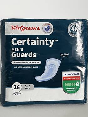 Walgreens 311917124537 Certainty Incontinence Guards For Men Maximum Ultimate Absorbency 26 Count