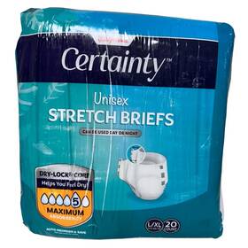 Walgreens 311917205939 Certainty Unisex Maximum Stretch Briefs 20 Count Large / Xl 40 Inch To 70