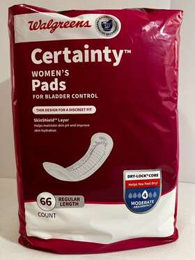 753197 Walgreens 66ct Certainty Womens Bladder Control Pads Mod Absorb Regular Length