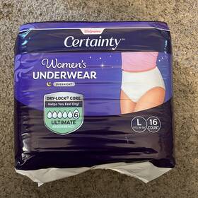 Walgreens Certainty 311917198217 Womens Underwear Overnight 16 Count Size Large Incontinence