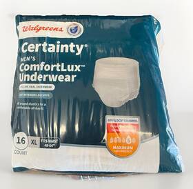 Walgreens Co. Usa 049022051140 Certainty Men S Comfortlux Underwear Xl 16ct Max Absorbency Dry-lock New