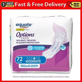 Walmart Inc. 313045913946 Equate Options Moderate-heavy Incontinence Pads For Women 72 Count Free Ship