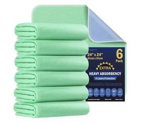 Wmp-g3436x Wave Medical Products 6 Pack 24x24 Washable Underpads Extra Heavy Absorbency Waterproof Bed Pads