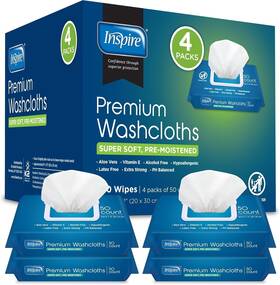 Wet 689718293753 Inspire Adult Wipes 200 Count Incontinence Wash Cloths 8 Inch X12 Cleansing