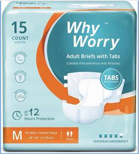 6225-07-25 Why Worry Adult Briefs Medium Maximum Absorbency White 60 Count