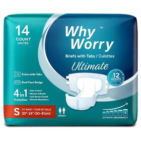 Whyworry 928836509860 Adult Unisex Briefs With Tabs Ultimate Absorbency Small 14 Count