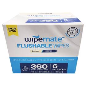 Wipemate 810154460397 Flushable Wipes Hypoallergenic Vitamin E And Aloe Coconut Scent 360 Ct