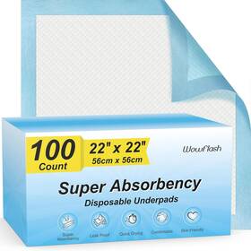 Wowflash 445039813864 100 Count 22 Inch X Super Absorbency Disposable Underpads Leakproof Quick Dryin