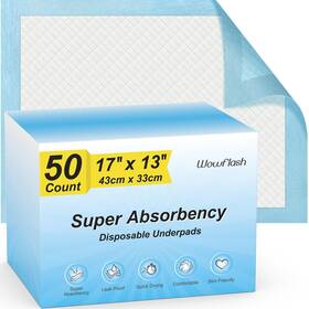 Wowflash 630130885088 50 Count Super Absorbency Disposable Underpads Leakproof Quick Drying Disposa
